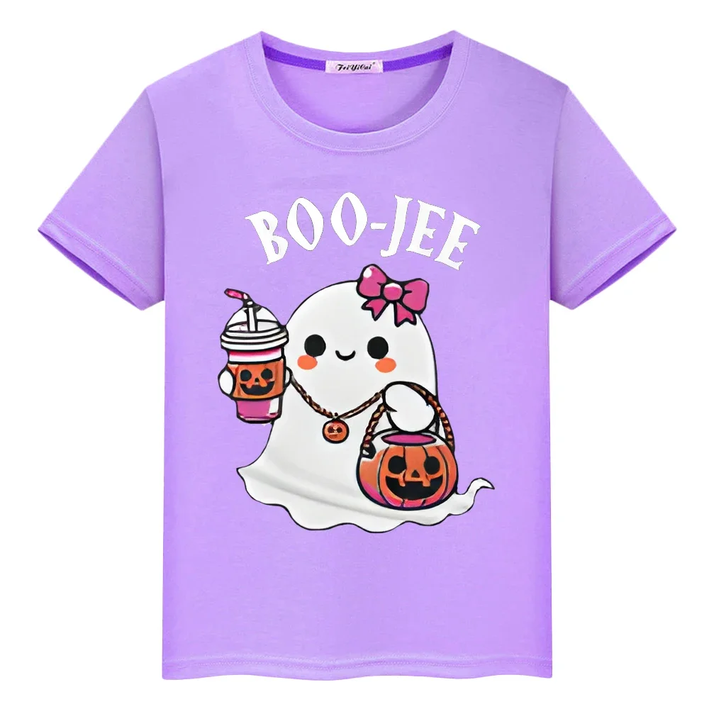 t shirt for kids boy 10year Halloween pumpkin witch elf 100%Cotton Tops anime Short pride tshirt y2k one piece kids clothes girl