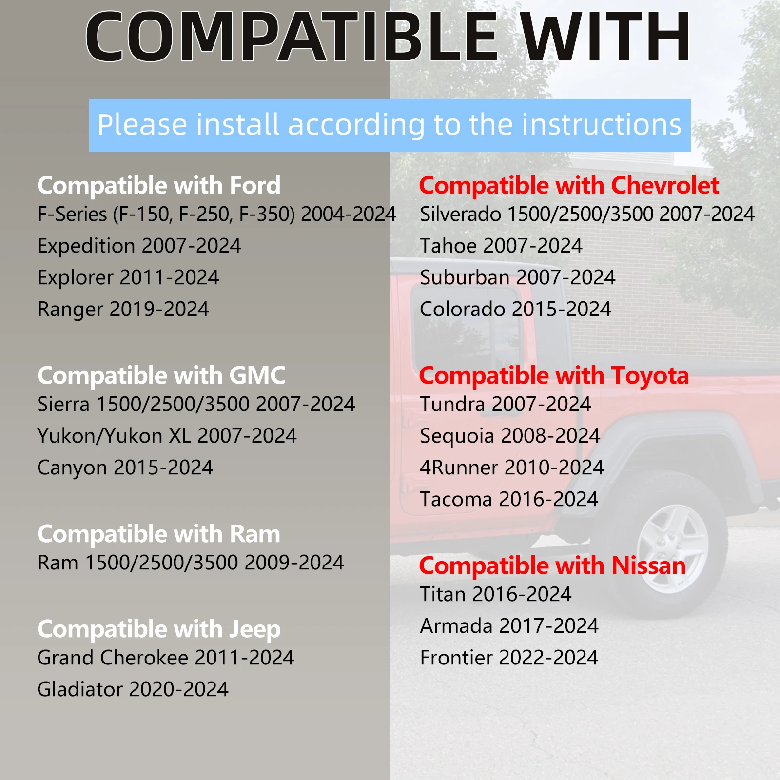 طقم أدوات تسخير أسلاك المقطورة، 7-Way + 4-Way Flat مع محول التركيب - متوافق مع Ford/GMC/RAM/Chevy Silverado