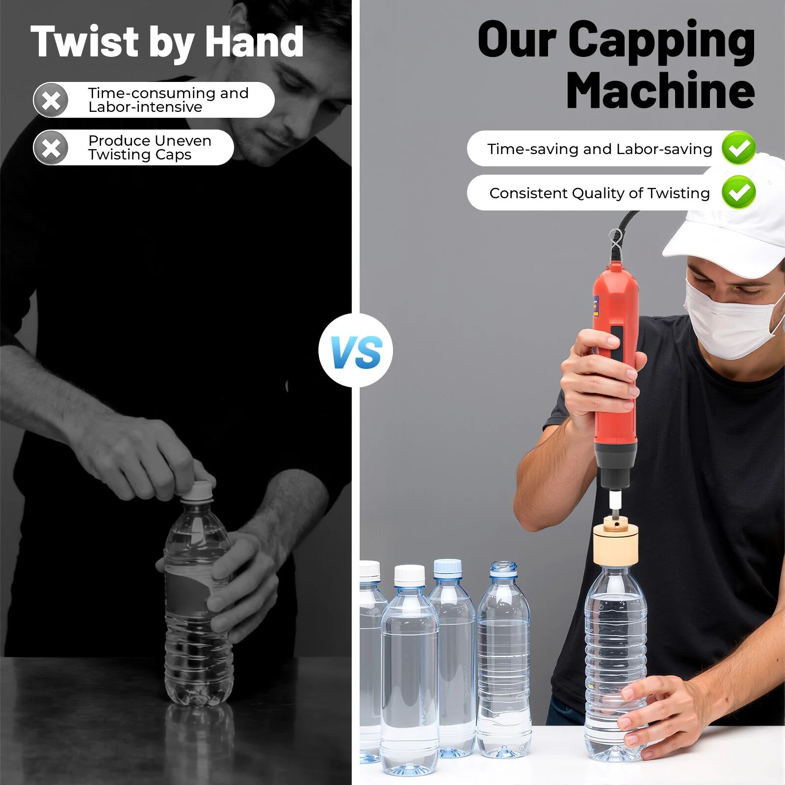 Electric Bottle Capping Machine Handheld Food Bottle Capper Bottle Screwing Sealing Machine for 10-30mm Round Plastic Cap