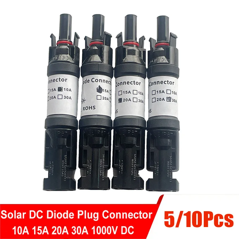 

5-10Pcs IP67 Waterproof DC Diode Solar Connectors 10A 15A 20A 30A for PV System Parallel Connection Current Protection