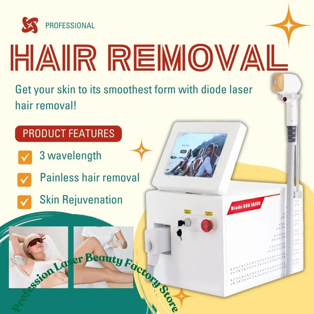 

Portable 3 Wavelength Diode Laser Hair Removal Machine 808 755 1064nm 3000W High Power Permanent Ice Titanium Painless