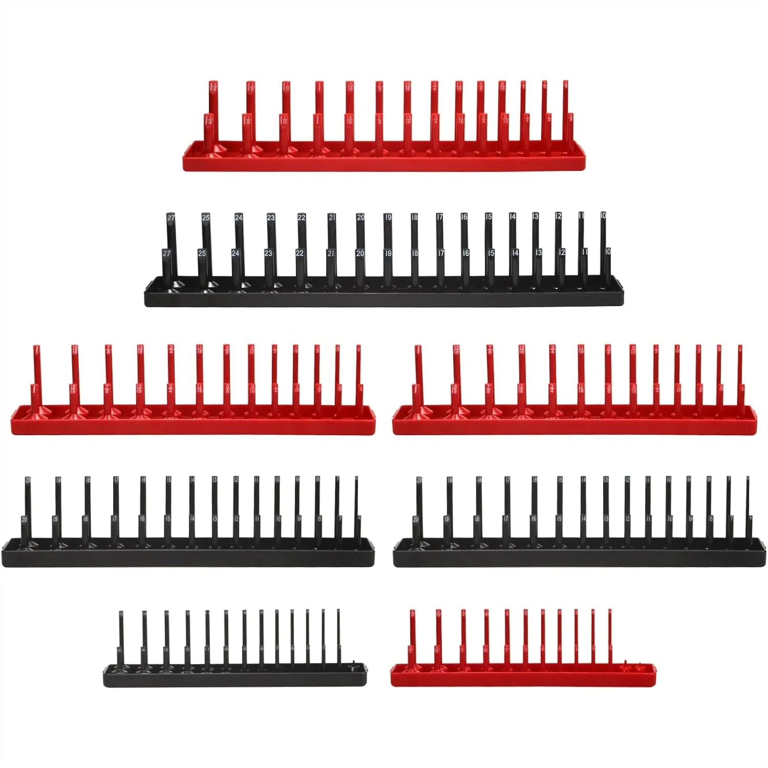 

8PCS Socket Organizer Tray Set, SAE & Metric Socket Trays, 1/4" 3/8" 1/2" Drive Deep and Shallow Holders for Toolboxes