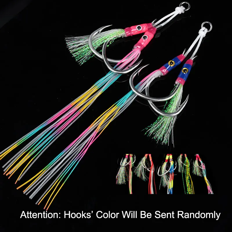 OBSESSION HK036 10Pairs/lot High Carbon Slow Sinking Jig Hook Double Assist Jigging Hook Glow Ocean Boat Assist Fish Hooks Pesca