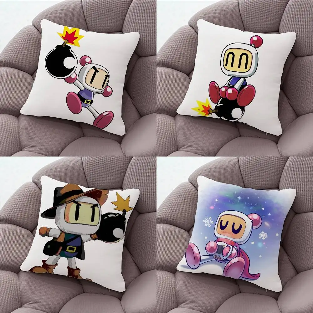 

Cute B-Bomberman Cartoon Pillow Case Plush Fabric Soft Double-Sided Printed Sofa Warm Winter Home Gift Cushion Cover