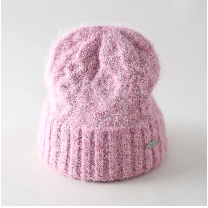 Unisex Diamond Cable Knit Beanie Hat Women Men Winter Warm Soft Fuzzy Cuffed Skull Cap Metal Tag Bonnet Шапка Женская Мужская