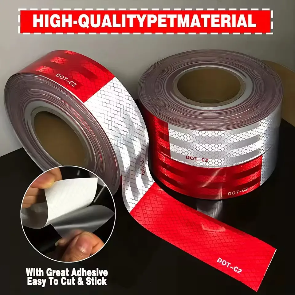 

Width 5cm Red white DOT-C2 Reflective Adhesive Tape Sticker For Truck Motorcycle Bicycle Car Styling