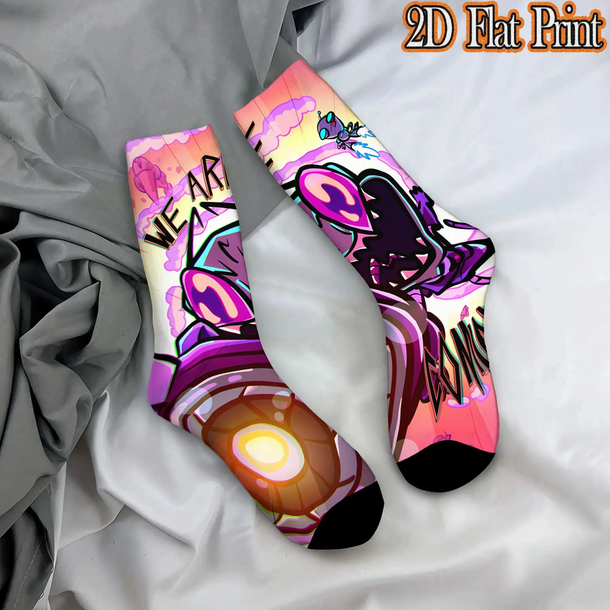 Invader Zim Anime Vintage  Hip Hop Novelty Pattern compression Winter Sock Sports Socks