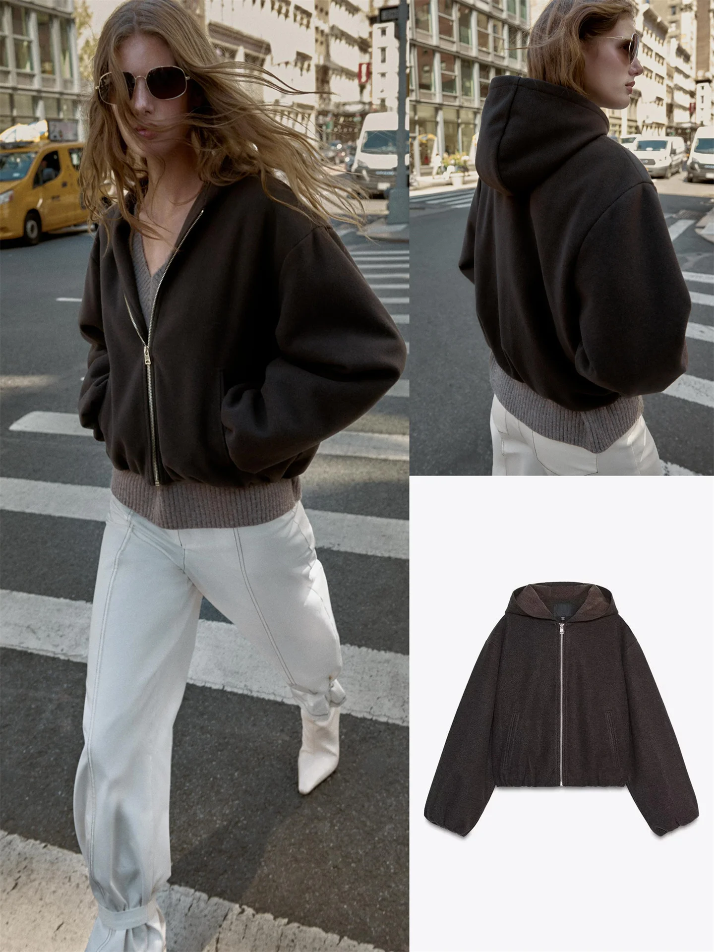 

Loose Fit Casual Sle Hooded Jaet Women's New Autumn Faion Simple Design Elastic Hemline Outerwear Ele Lady's Coat