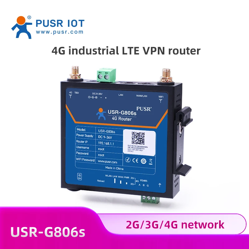 جهاز توجيه خلوي PUSR Industrial LTE OpenVPN IoT 4G مع منافذ إيثرنت مزدوجة تسلسلية لأوروبا وأمريكا وأمريكا اللاتينية USR-G806s-EAU