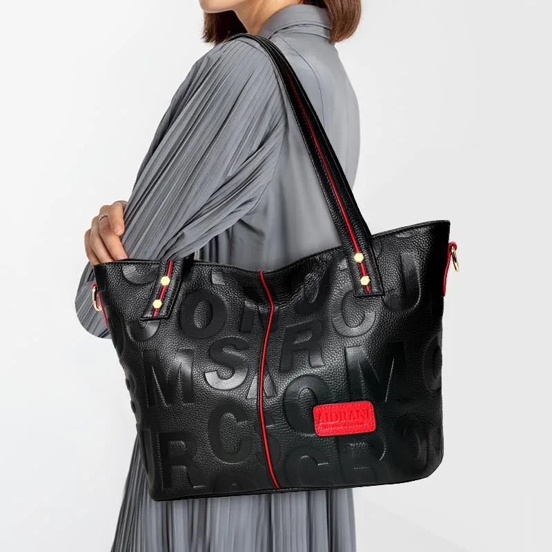 

Женская большая сумка из натуральной яловой кожи — стиль плеч и подмышек с буквами, сумка для покупок и сумка для хранения