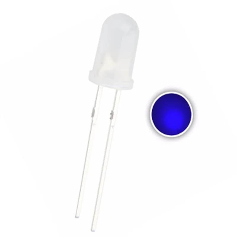 

new 100pcs 5mm Blue Diffused Through Hole Round Light Emitting Diode 20ma Led Lamp F5 Wide Angle