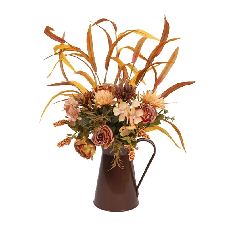 Artificial Flower in Metal Vase Thanksgiving Flower Arrangement for Halloween Weddding Autumns Festival Plant Decoration