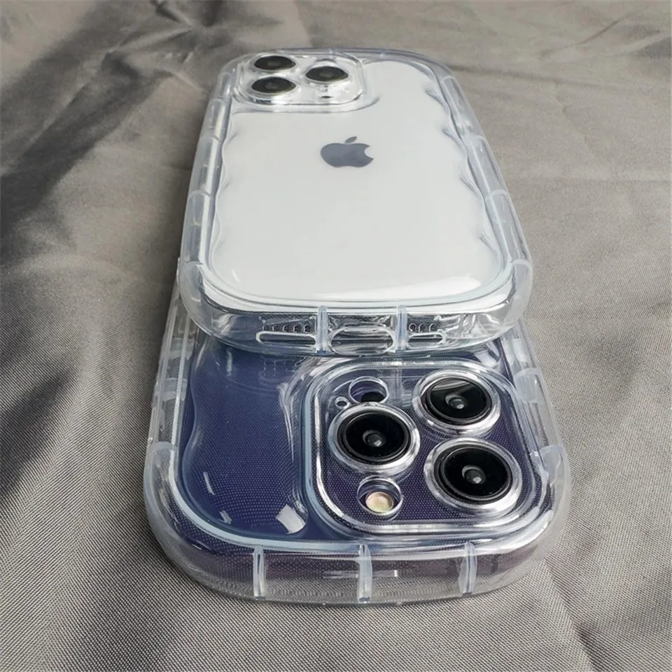 Oval Soap Transparent Airbag Shockproof Case for iPhone 11 12 13 Pro Max 14 X Xs Max Xr 7 8 6s Plus Lens Protection Soft Cover
