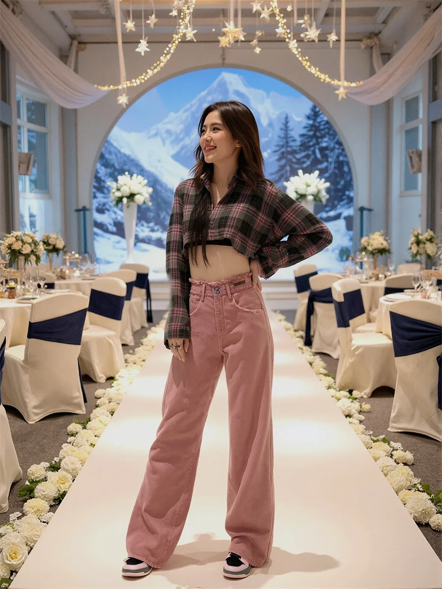 Hoge taille wijde pijpen jeans voor meisjes denim broek dameskleding herfst dames rechte pijpen Europese stijl feestkleding nachtclub casual