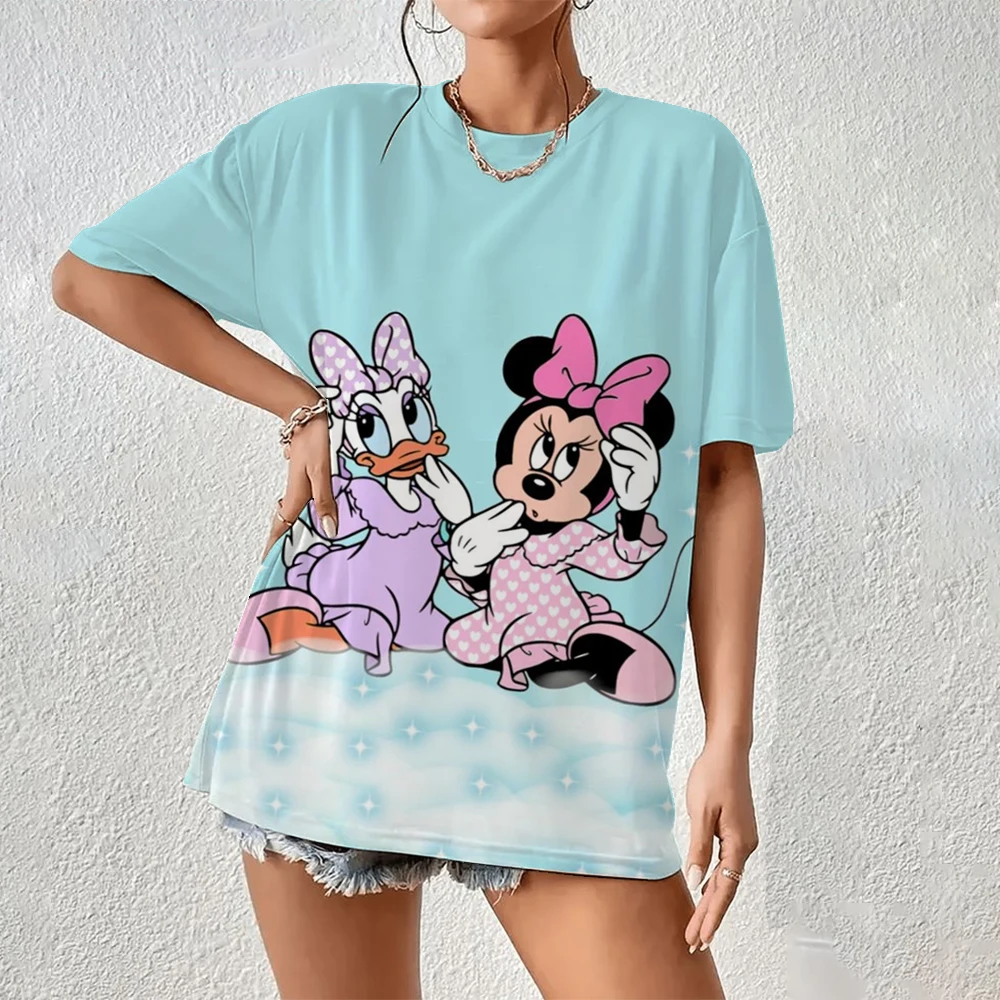 عطلة الأسرة تي شيرت Kawaii ميكي ميني دونالد داك طباعة موضة الملابس عادية المرأة تي شيرت Camiseta Mujer