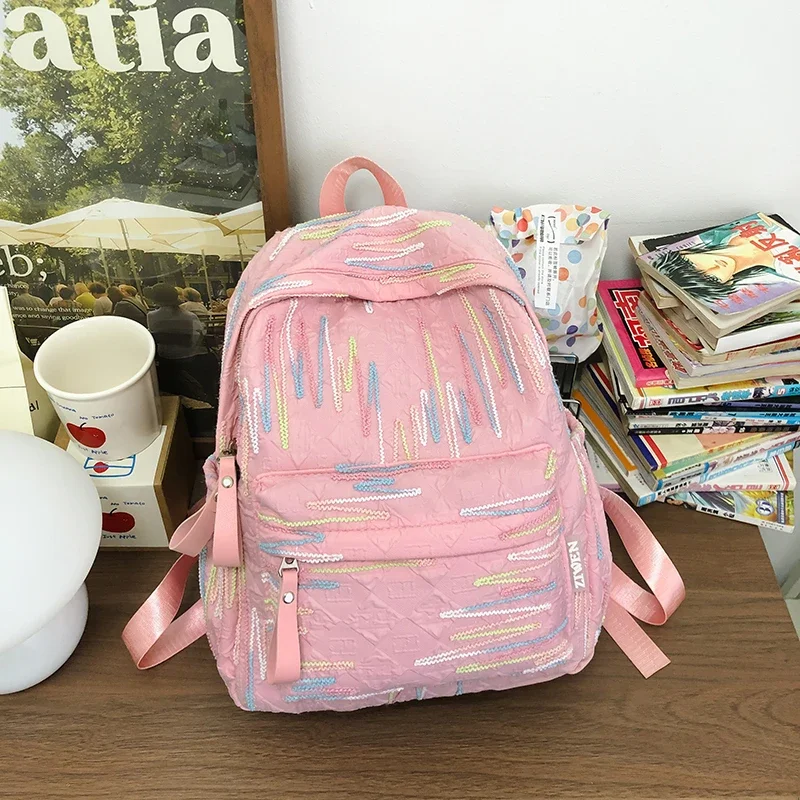 Nylon Stof Rits Met Kwast Borduren Waterdichte Preppy Studententas Mode Braakliggende Schattige Schooltas Mochila Bolsa