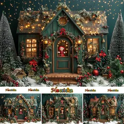 Mocsicka Christmas Candy House Photography Background Xmas Tree White Snow Garland Holiday Decor Girl Portrait Photo Backdrop