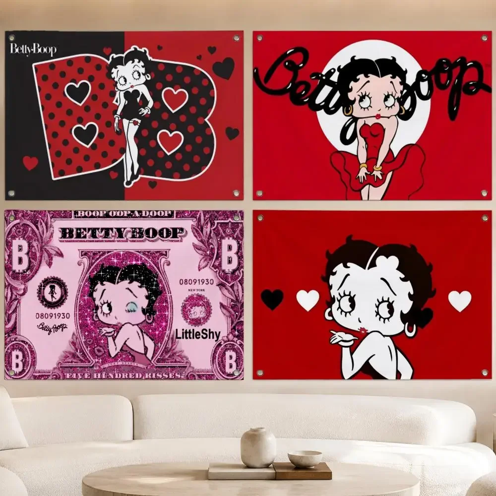 Retro-Charakter B-Betty Boop Flaggen Fan-Banner Wandbehang für Garage, Bar, Wohnheim, Camping, Party, Outdoor, Heimdekoration, Geschenk