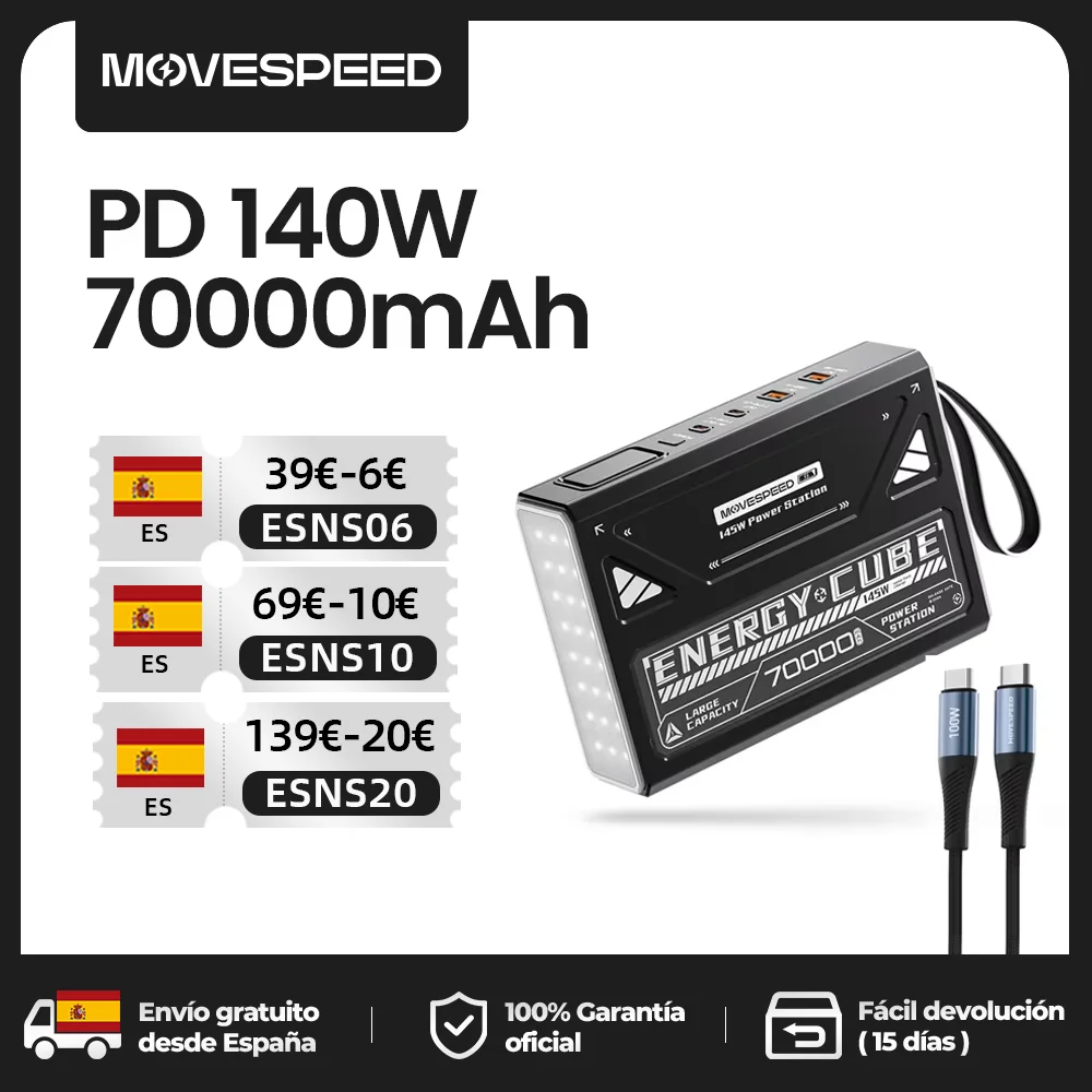 MOVESPEED Z70 Pro banco de energía de gran capacidad 140W carga rápida máxima cargador de batería externo para… — oferta en AliExpress