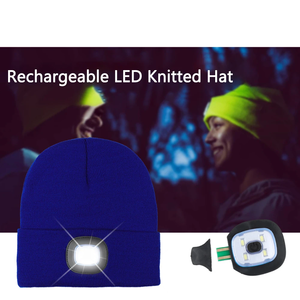 Chapeau d'hiver à lumière LED pour hommes et femmes, bonnet rond, lampe de sauna aste, 3 réglages de luminosité, port de charge USB