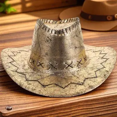 

1pc Western Cowboy Hat Attractive Festival Party Hats for Women Men Imitation Durable Comfortable Wear GoldCowboyHat