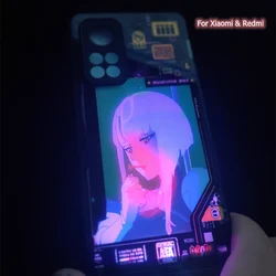 For Xiaomi Redmi Note 11 10 9 8 Pro Selfie Luminous Flash Case For Redmi K40 K50 Game Mi Poco X3 X4 F3 F4 Anime Lucy LED Capa