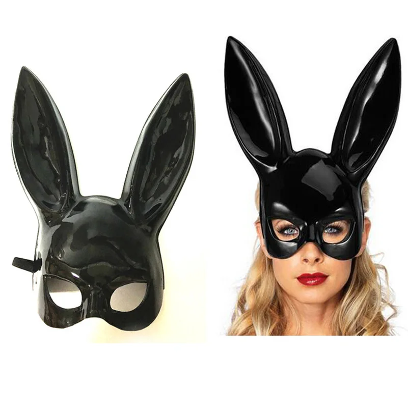 Mark Black Women Girl Sexy Rabbit Ears Mask Cute Bunny Long Ears Bondage Mask Halloween Masquerade Party Cosplay Costume Props