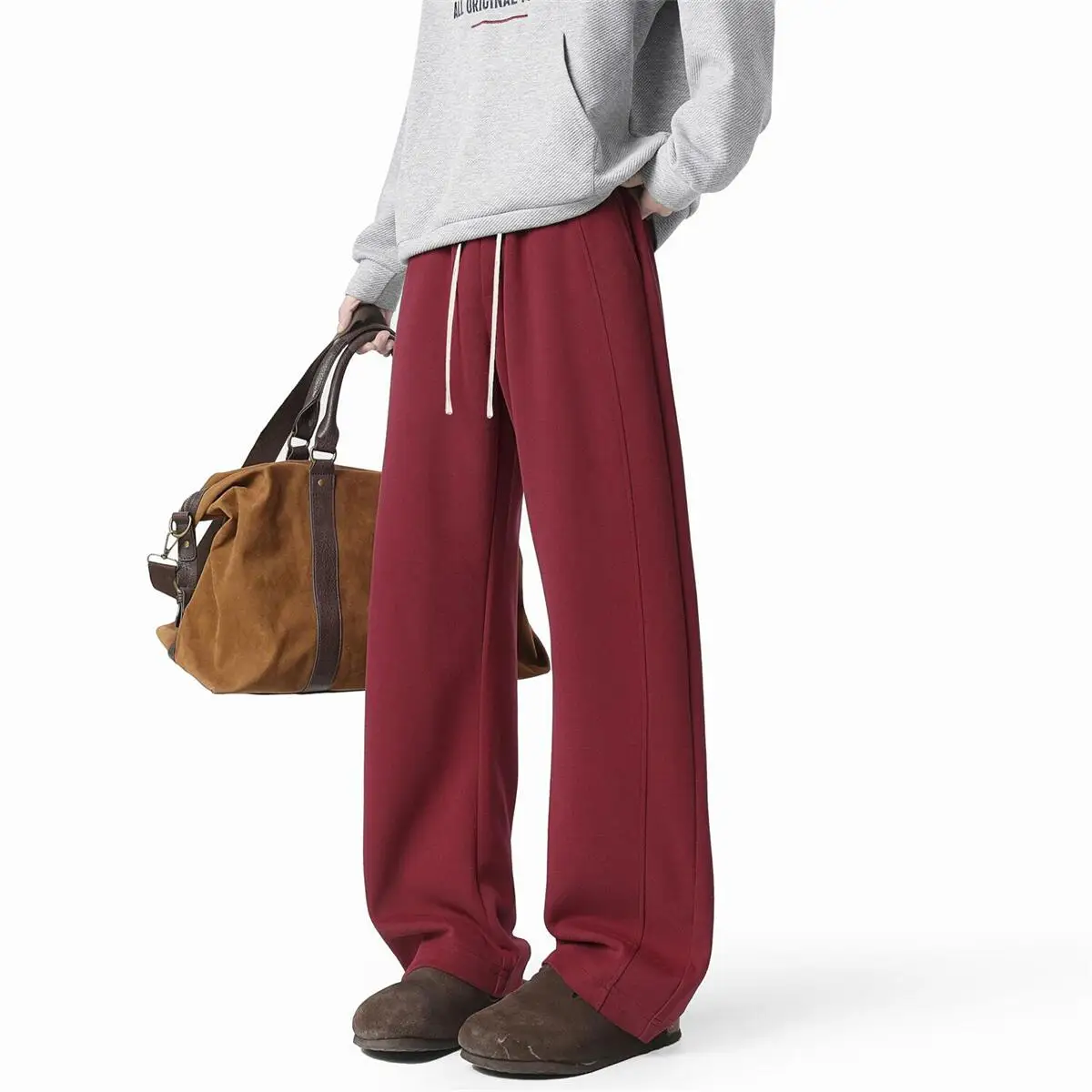 

Spring Autumn Thin Cotton Blend Elastic Waist Sports Pants Men's Color Loose Fit Casual Trousers Winter Fce Lined Lo...