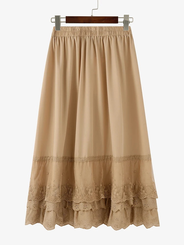 ZANZEA تنانير طويلة من الدانتيل للنساء بخصر مطاطي أنيق للحفلات قيعان ماكسي غير رسمية فضفاضة كبيرة الحجم مكشكشة للعطلات Jupes Faldas Saia
