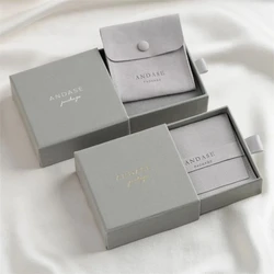 Cajas de papel personalizadas para joyería, bolsa de gamuza, juego de caja de regalo con logotipo impreso, venta al por mayor, 20 juegos por lote