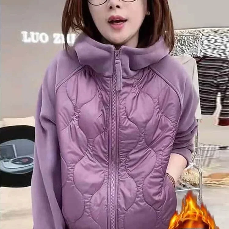 

Thickened Fleece Women's Jacket Casual Windproof Warm Hoodie Sweatshirt Autumn Winter Color Block Casual Top for Ladies