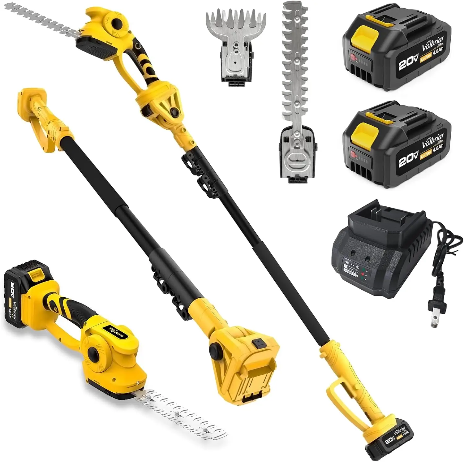 2-in-1 Cordless Pole Hedge Trimmer & Grass Shear, 14FT Reach | 20V Power with 2x4Ah Batteries, 9