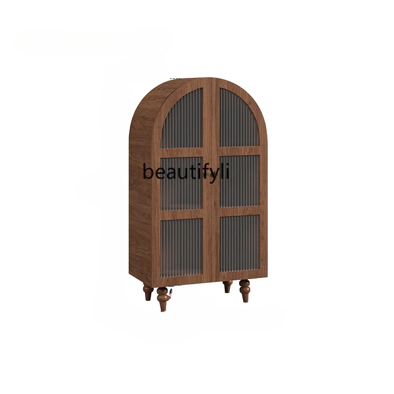 

Retro side cabinet multi-functional display cabinet small apartment integrated wall storage high-footed wine cabinet