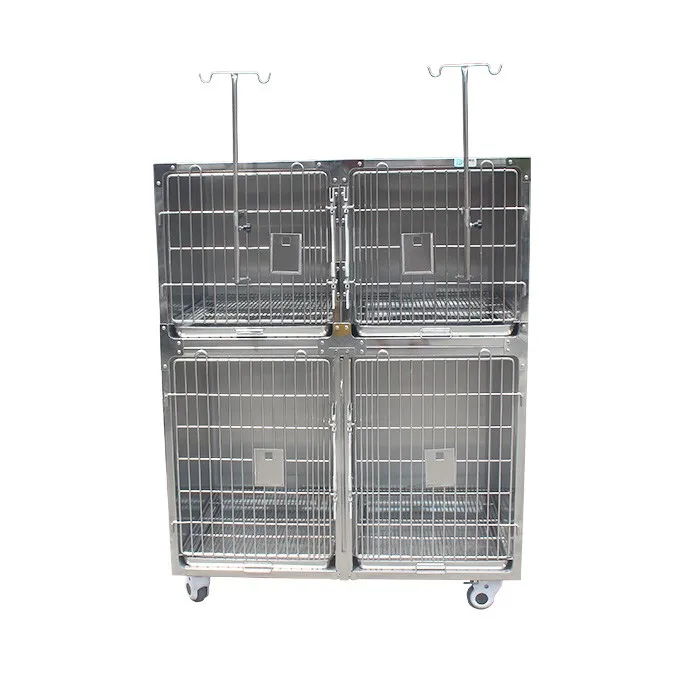 Small Veterinary Kennel For Cat And Dog 304 Stainless Steel Combined Pet Animal Cage Warm Iron Medical Kennel For Indoor Usage