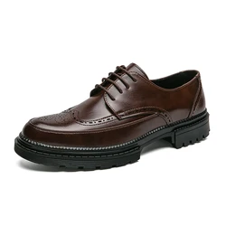 Zapatos de cuero de marca italiana para hombre, calzado informal que combina con todo, color marrón, clásico, talla grande 38-46