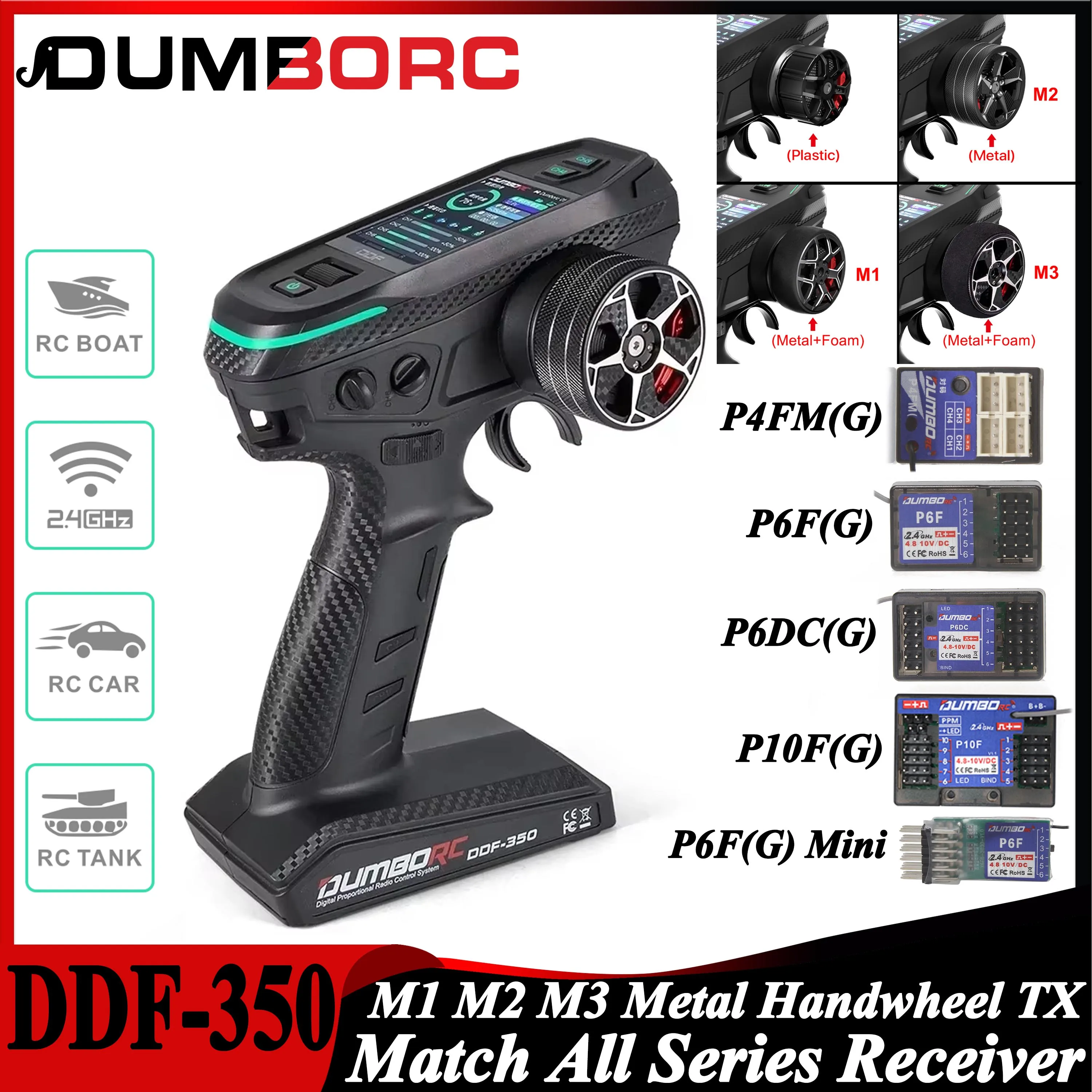DUMBORC DDF-350 10CH 10 Channel Transmitter P4FM P6DCG Gyro Receiver Metal Handwheel Remote Controller for RC Car Plane Boat