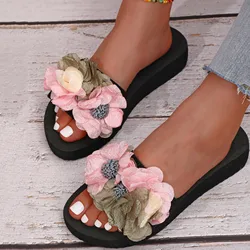 2024 Nieuwe Dames Bohemian Strik Bloemen Decoratie Sandalen Open Teen Strand Slippers Casual Schoenen Zomer Slippers Zapatos Mujer