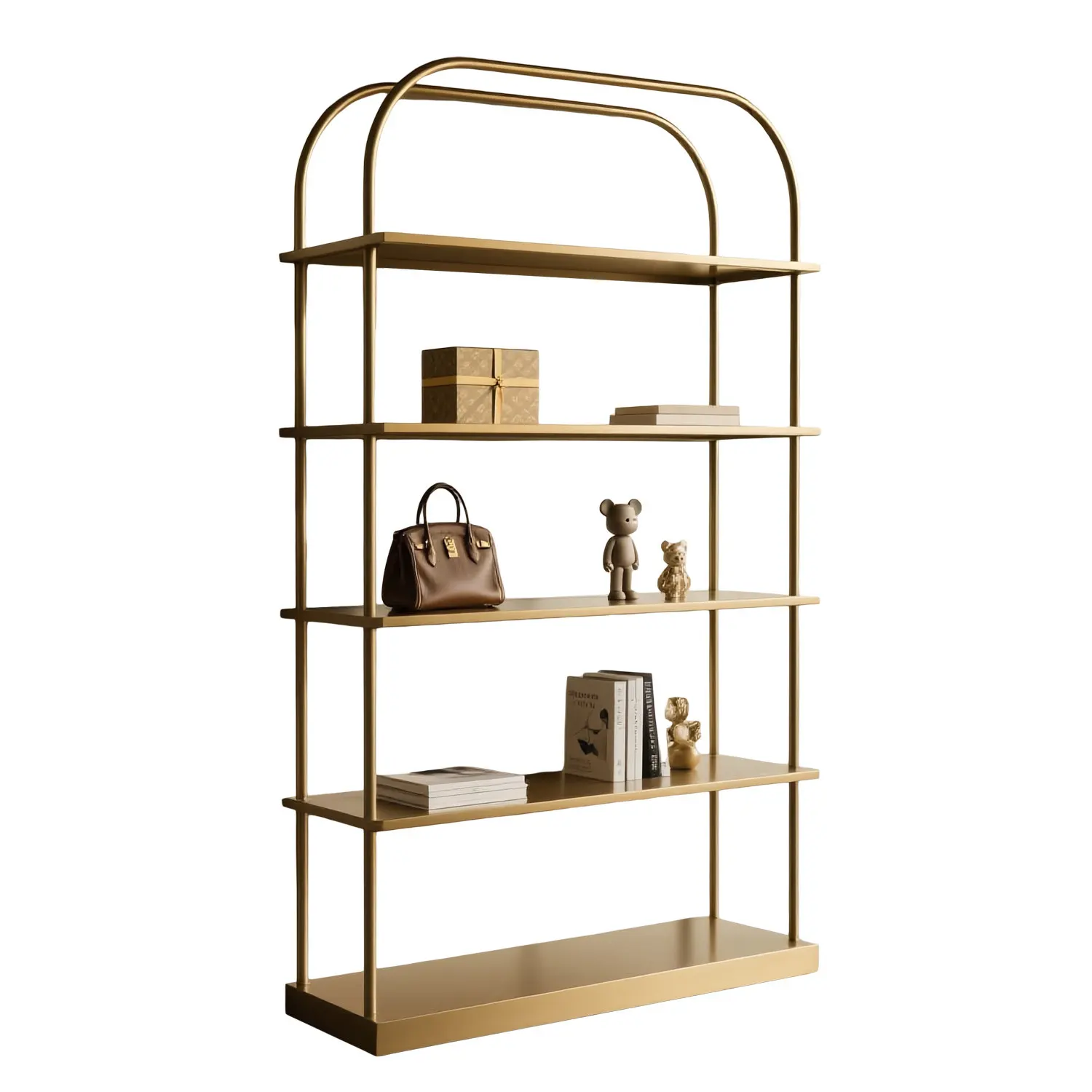 Nordic Shelf Gold Wrought Iron Living Room Storage Rack Multi-layer Floor Baffle Shelf Bookshelf Light Luxury Nail Art Display