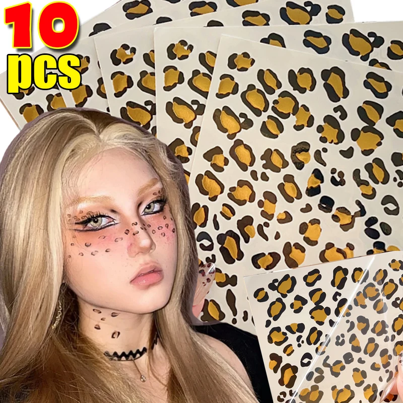 Tatuaje con estampado de leopardo 3D, pegatina impermeable con estampado en caliente, tatuaje temporal, arte corporal, maquillaje, tatuajes falsos de leopardo Retro