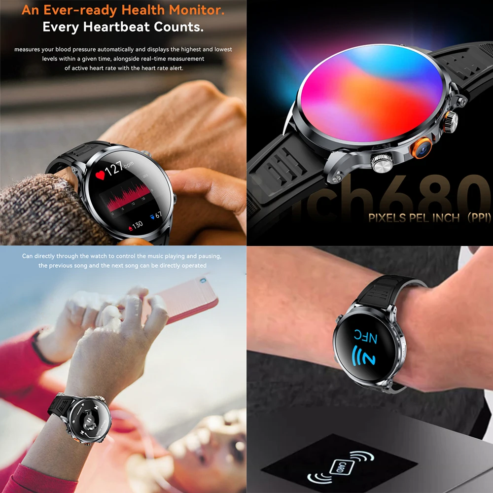 Jam Tangan Pintar 5G/4G 1.95 Inci AMOLED 8GB + 128GB RAM Kamera 800W GPS WIFI Aplikasi Google Unduh Jam Tangan Pintar Denyut Jantung Baterai 1880Mah