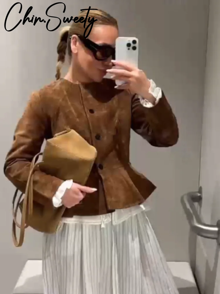 معاطف نسائية عصرية غير رسمية بأربطة وأكمام طويلة ورقبة دائرية سترات نسائية متينة واحدة الصدر لخريف 2025 ملابس خارجية نسائية جديدة للشارع