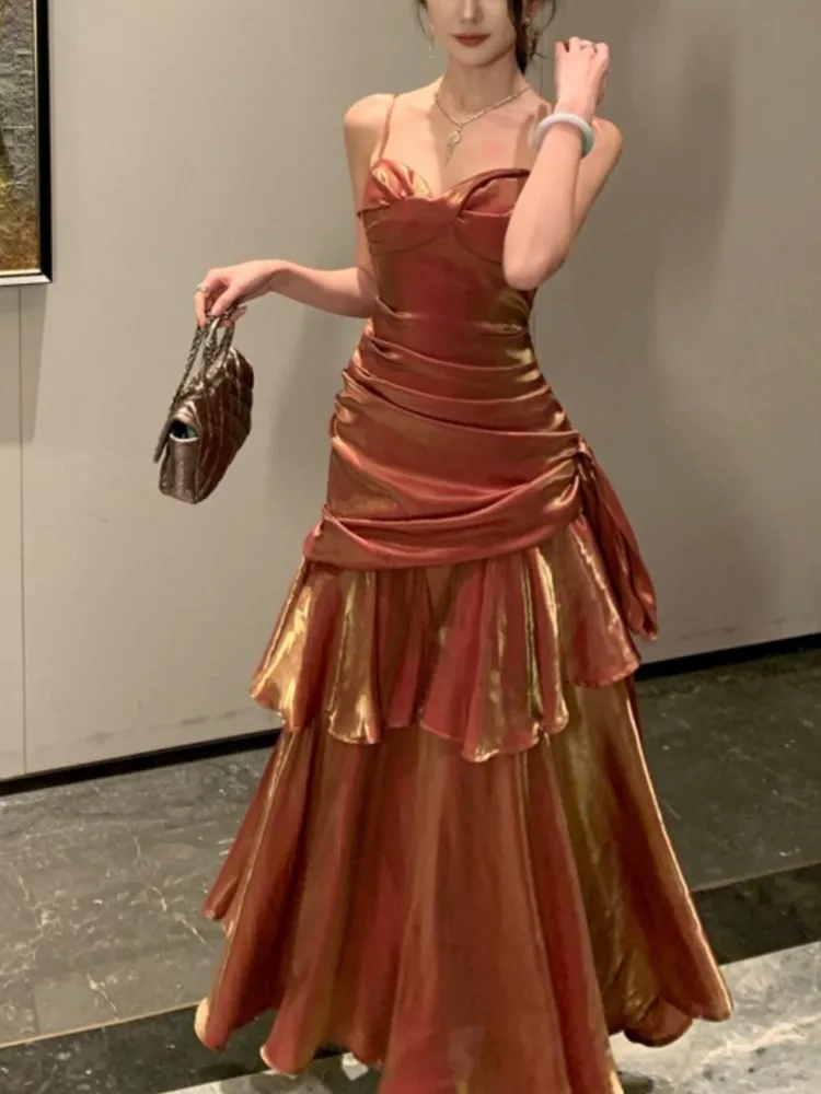 ผู้หญิงเซ็กซี่ชุดยาวฤดูร้อนภาษาฝรั่งเศสคํา Ruffled Vintage ชุดเดรสวันเกิด Party Prom ชุดราตรี 2025 ใหม่