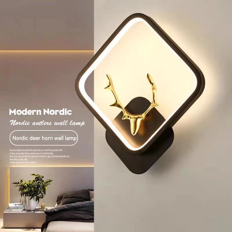 Nordic Wall Lamp Black White Deer Wall Lamp LED TV Wall Background Decorative Light Luxury Bedroom Bedside Lamps