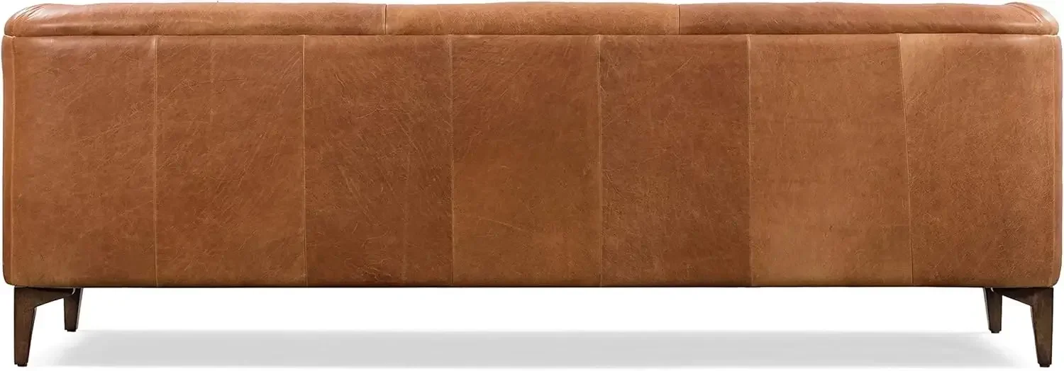 أريكة Essex الجلدية - أريكة مقاس 89 بوصة مع ظهر معنقدة - أريكة من الجلد المحبب بالكامل مع جزء علوي من الريش على أسطح الجلوس