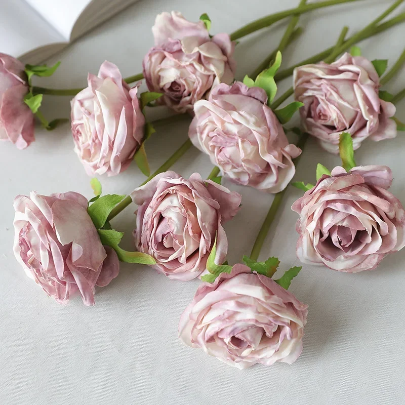 

10Pcs/lot Faux Burnt Edge Rose Flowers Silk Flowers Wedding Decoration Rose Bridal Bouquet Party Home Decor Living Room Floral