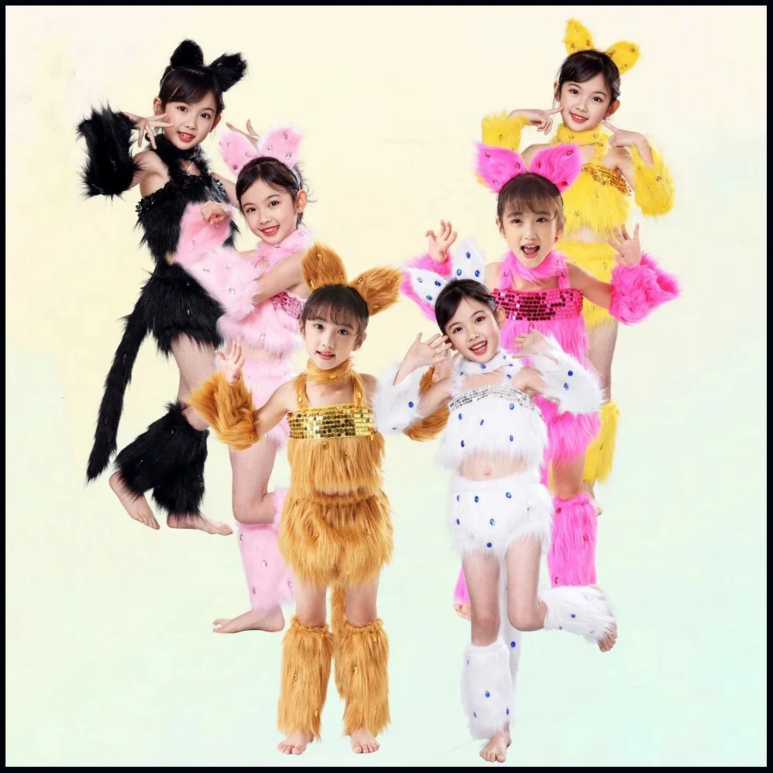 2025halloween2Colors White Cat Cosplay For Girls Costumes Animal Dance Costumes For Children Performance Show Role Play Party