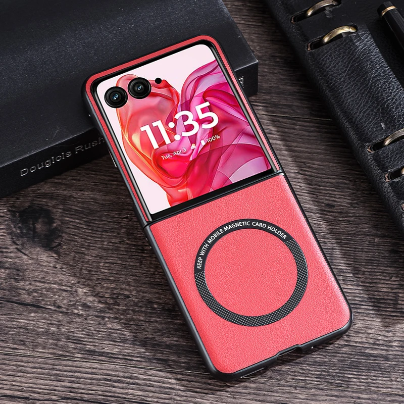 PU Leather Case for Magsafe Magnetic Wireless Charging Hard Plastic Cover For Motorola Razr 40 50 60 Ultra Razr50 Plus 2024 2025