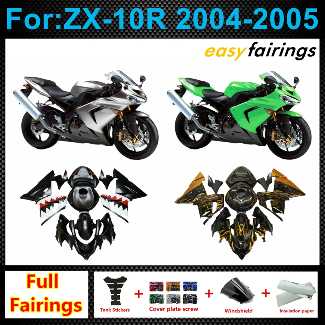 New ABS Injection Motorcycle Full Fairing Kit Fit For ZX‑10R ZX10R ZX‑10 2004‑2005 Aftermarket Complete Bodywork Panels Fairings