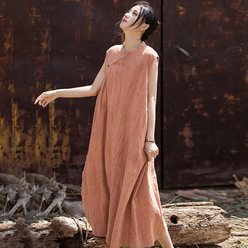 

Hand-Dyed Ramie Cotton Sleeveless Gown, Oriental Reform Design