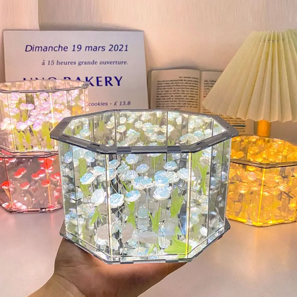 

Creative Octagonal Rose Flower Sea Night Light Handmade Three-Dimensional LED Table Light Artificial Simulated Bedside Lamp